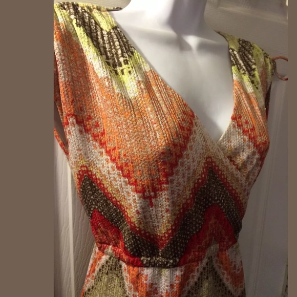 CHICO’S Tessa Chevron Maxi Summer Sun Dress Knit Colorful Crochet Green Orange - Picture 4 of 8